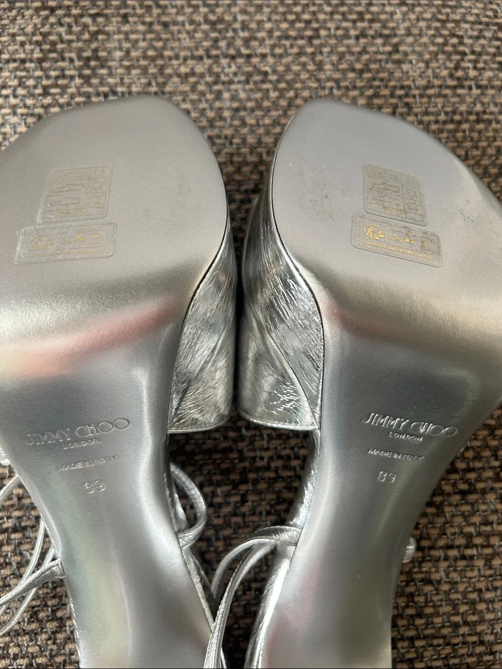 Jimmy Choo Karli 125 Silver Metallic Platform Sandals Disco Glam 39 Disco Glam